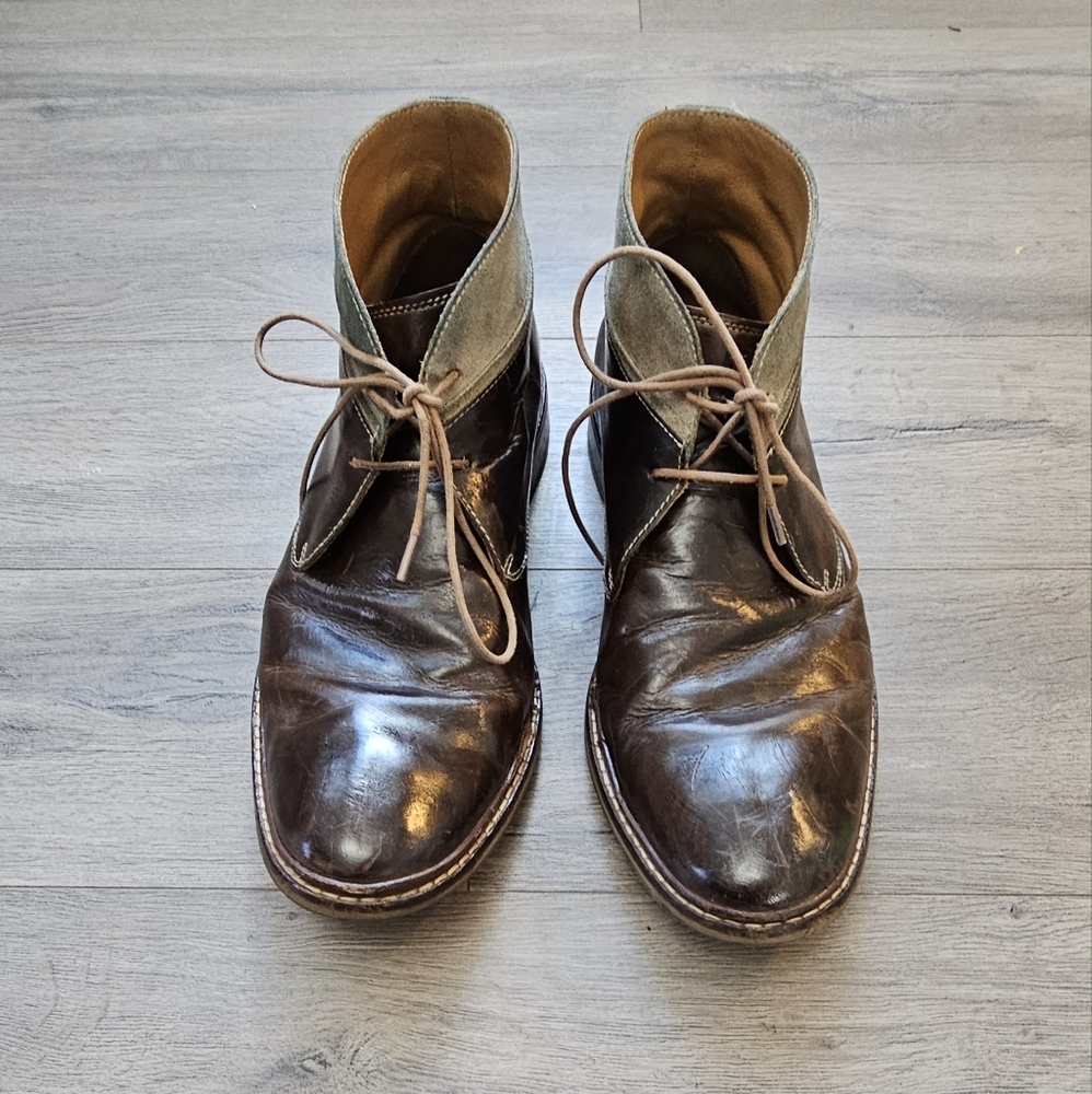 Cole Haan Brown Leather Chukka Boots with Tan Suede Collar